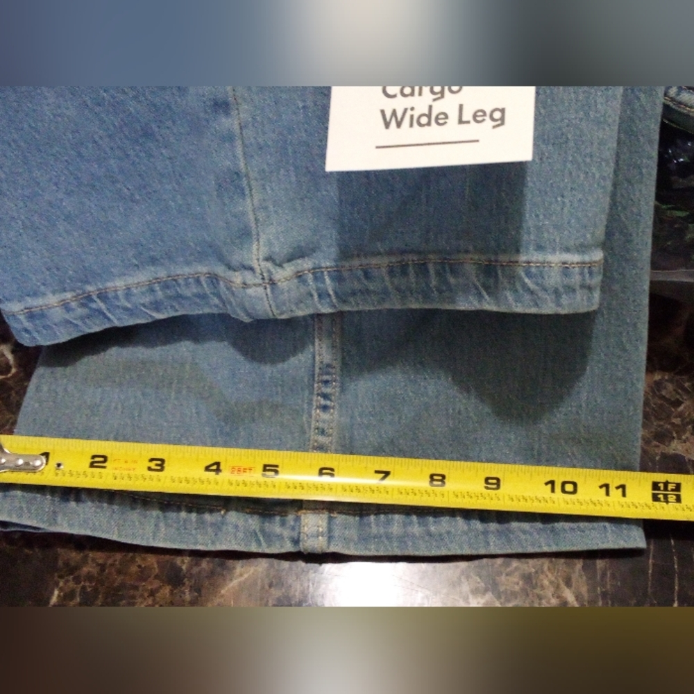 High Waist Blue Wide Leg Flare Cargo Jeans  Size XL (16-18)